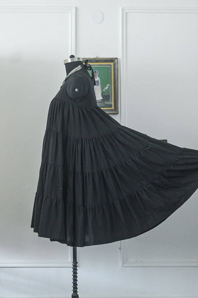 Ekaa, Black Muti layer, flared Khadi Dress with Lining - kinchecom