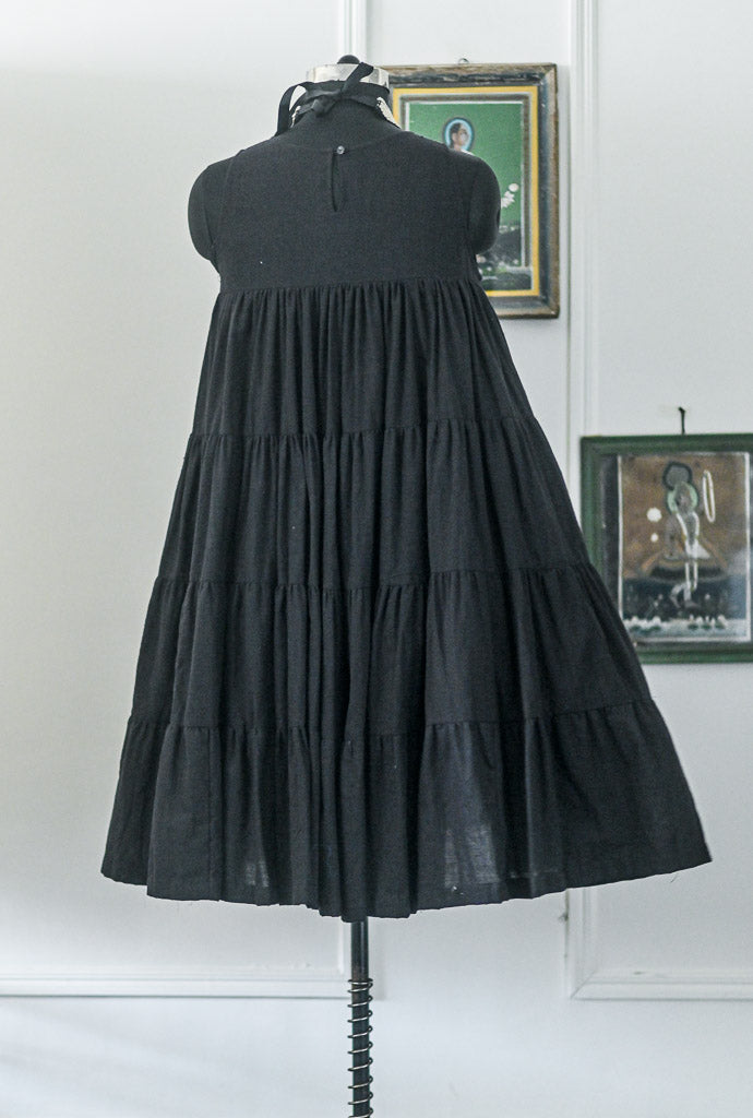 Ekaa, Black Muti layer, flared Khadi Dress with Lining - kinchecom