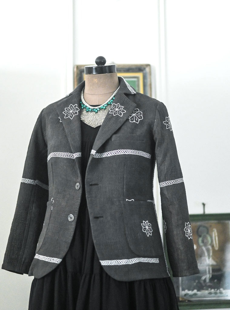 Shelby, Vintage Kanta Quilt Blazer Jacket in Black, Medium - kinchecom