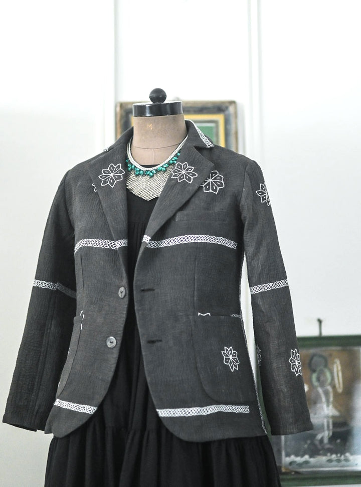 Shelby, Vintage Kanta Quilt Blazer Jacket in Black, Medium - kinchecom
