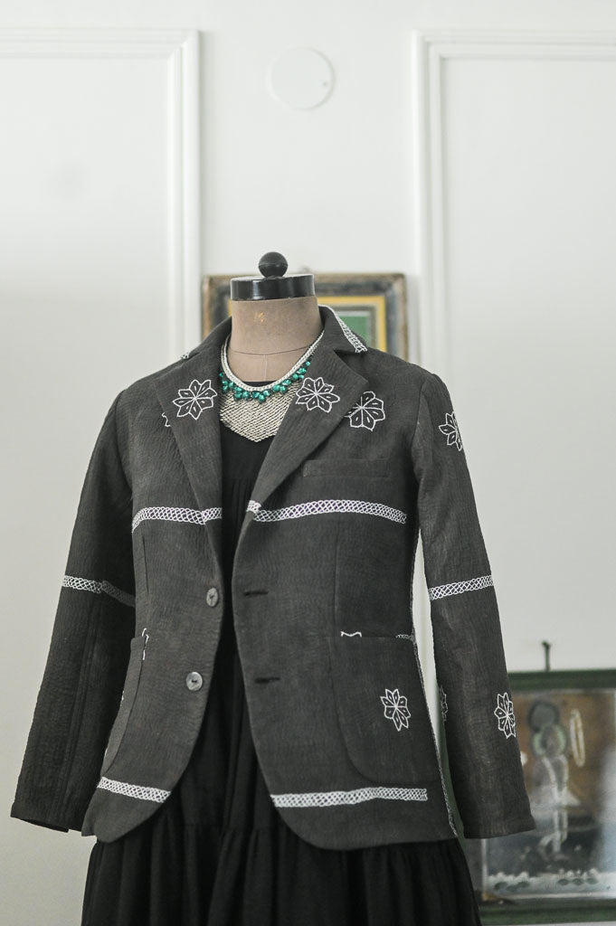 Shelby, Vintage Kanta Quilt Blazer Jacket in Black, Medium - kinchecom