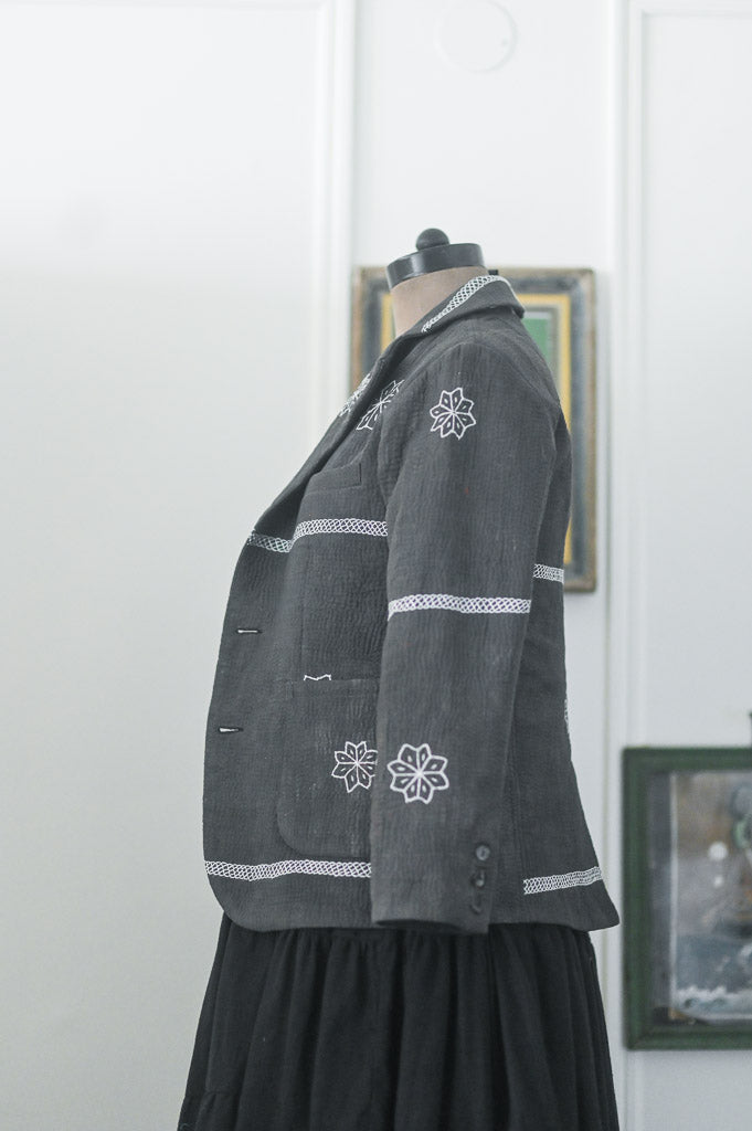 Shelby, Vintage Kanta Quilt Blazer Jacket in Black, Medium - kinchecom