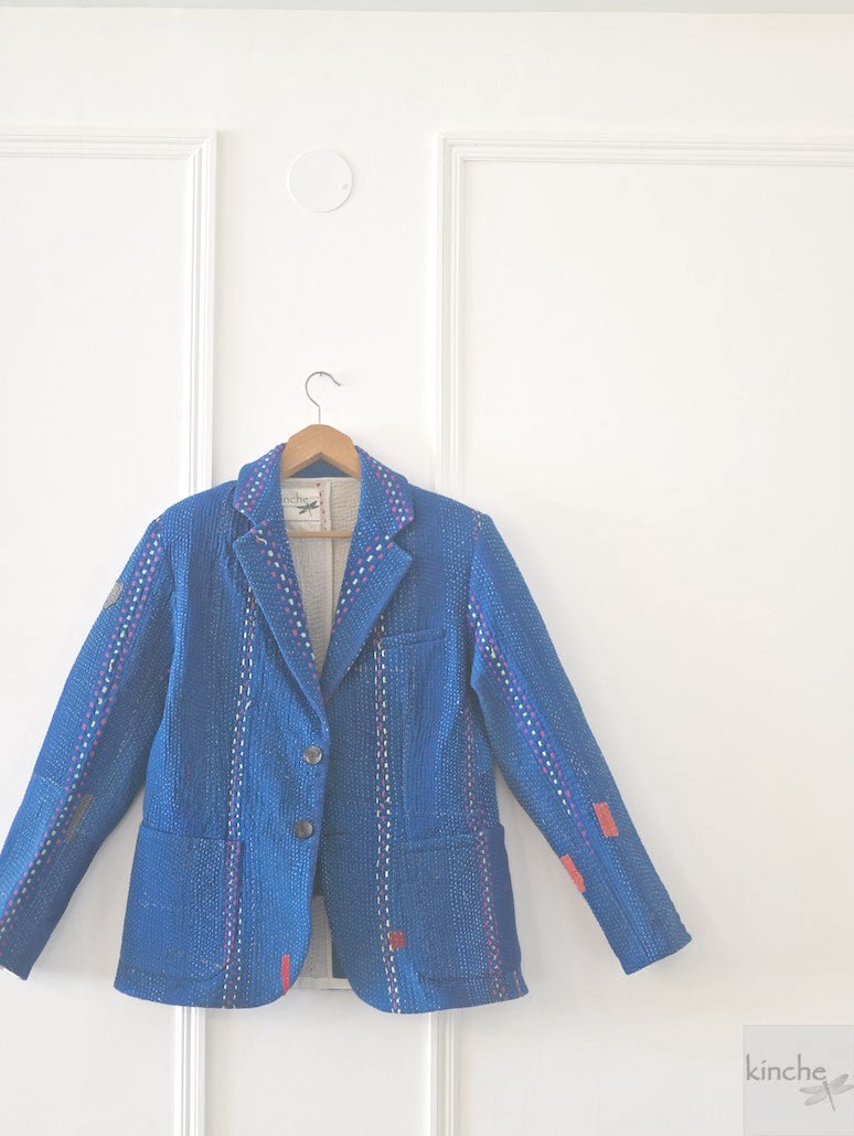 Hunter, Chest 42 Inches, XL, Distressed Vintage Fabric Kantha Blazer for Men, kinche Rare* - kinchecom