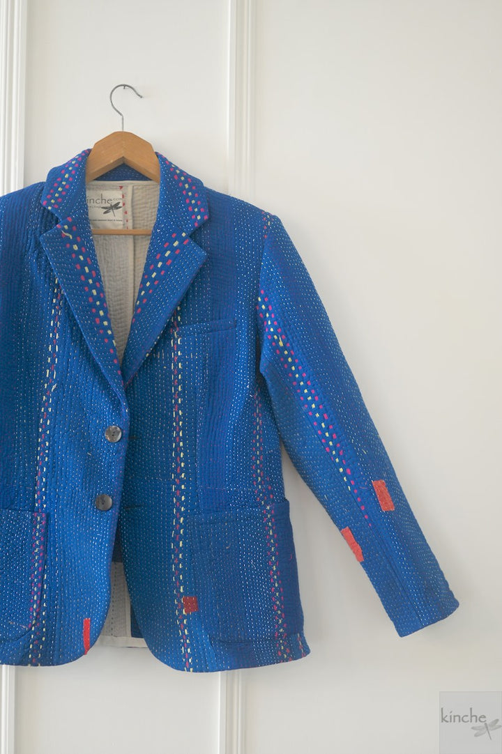 Hunter, Chest 42 Inches, XL, Distressed Vintage Fabric Kantha Blazer for Men, kinche Rare* - kinchecom
