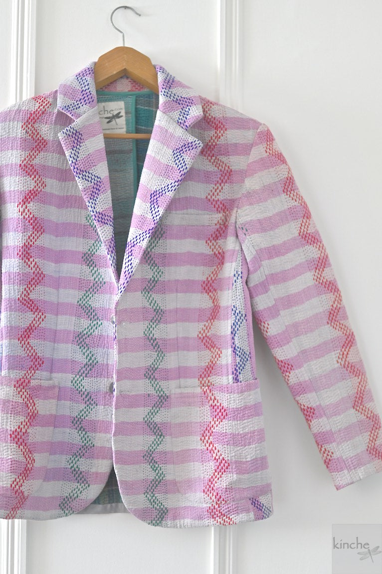 August, Sustainably made Kantha Blazer, One of a Kind Chest/Bust 40 - kinchecom