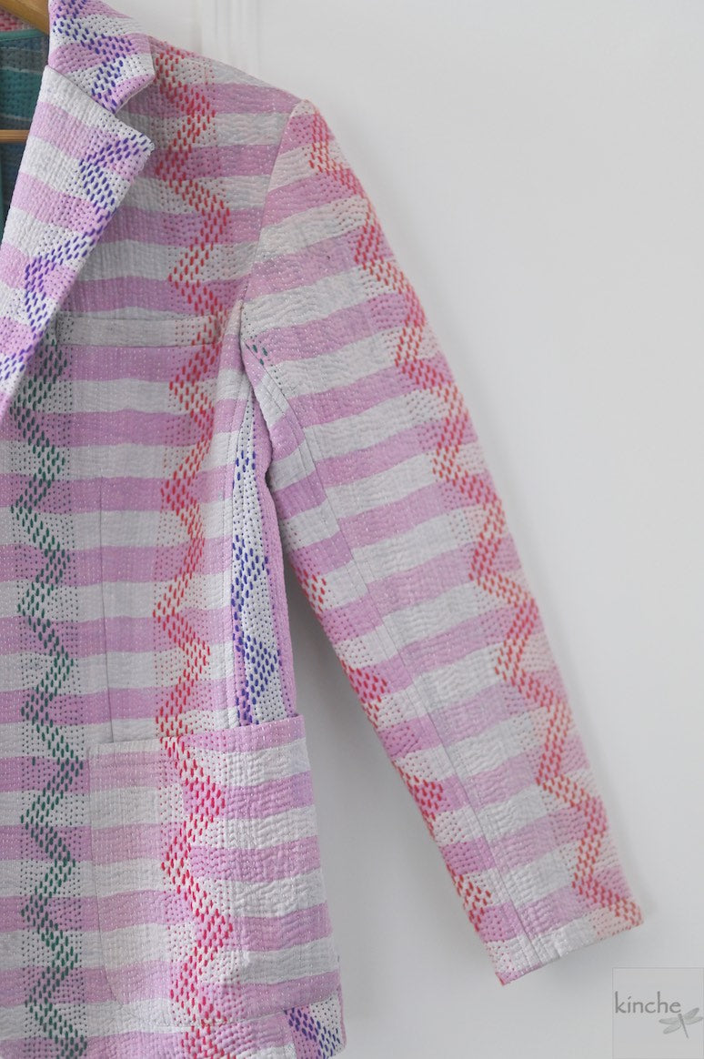 August, Sustainably made Kantha Blazer, One of a Kind Chest/Bust 40 - kinchecom