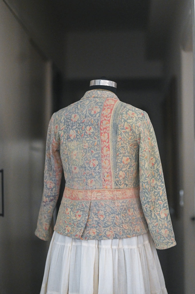 Hilda, Large , Distressed Vintage Kantha Quilt, Up Cycled in a Short Jacket - kinchecom