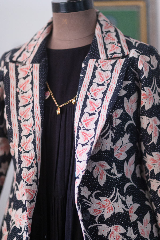 Jessica, Handmade Vintage Kantha Long Blazer in Medium - kinchecom