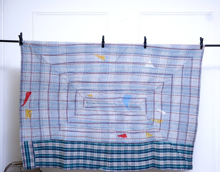 New Delhi, Vintage Hand Embroidered Kantha Quilt, Patchworked, Small - kinchecom
