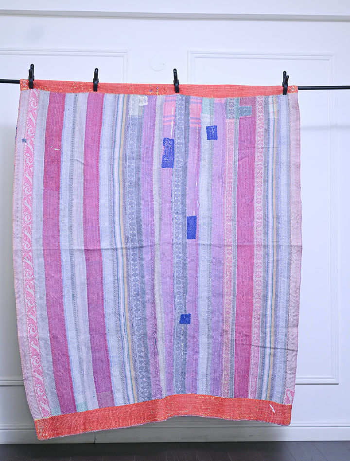 Purba, Vintage Hand Embroidered *Rare Kantha Quilt, Patchworked, Medium - kinchecom