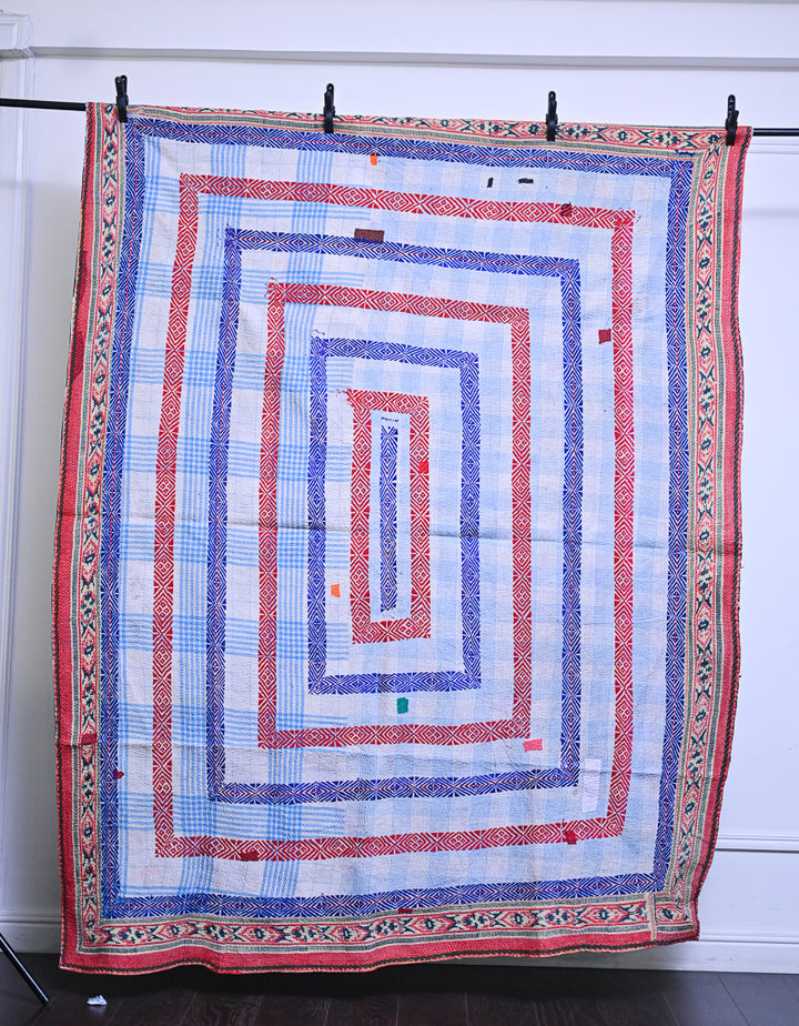 Bikaner, Vintage Hand Embroidered Kantha Quilt, Patchworked - kinchecom