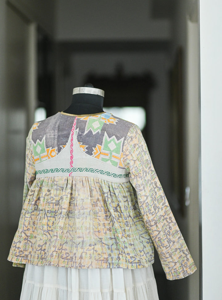 Amsterdam, Vintage Kantha, Flared Boho Jacket with Vintage Embroidery, XL