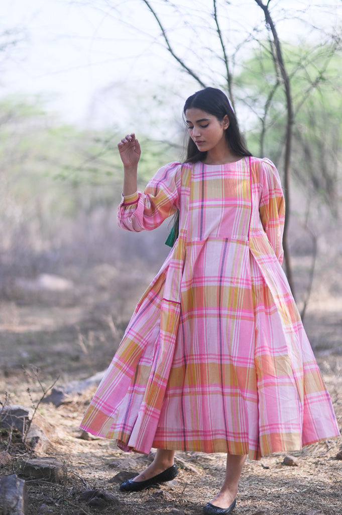 Kandy, Khadi Candy Colors Check pattern Cotton Dress - kinchecom
