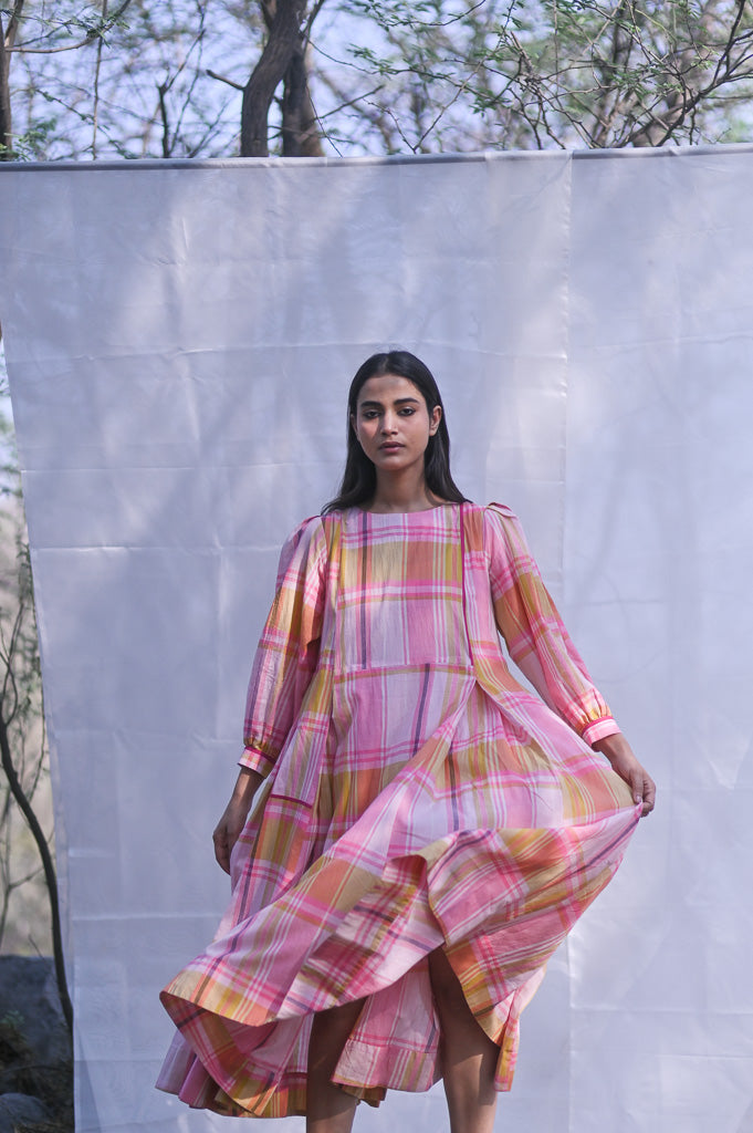 Kandy, Khadi Candy Colors Check pattern Cotton Dress - kinchecom