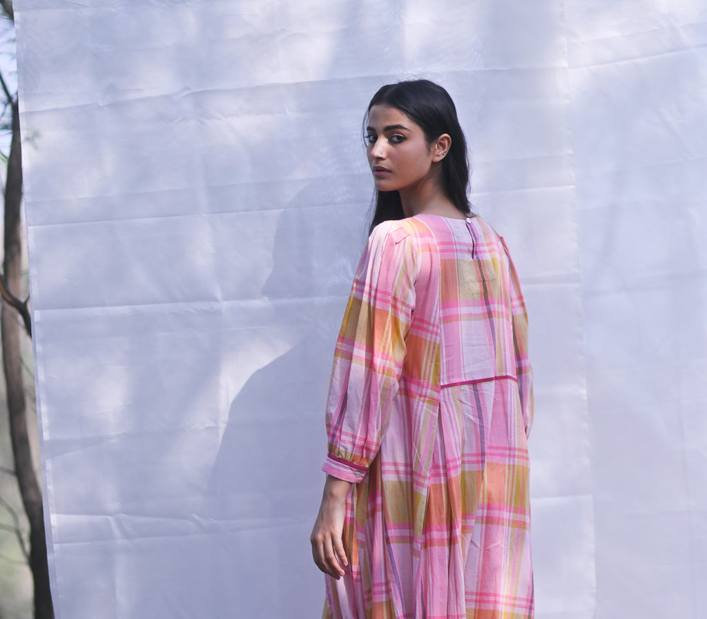 Kandy, Khadi Candy Colors Check pattern Cotton Dress - kinchecom