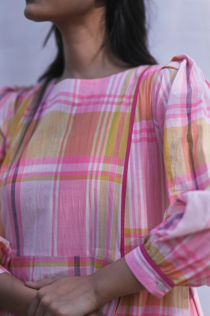 Kandy, Khadi Candy Colors Check pattern Cotton Dress - kinchecom