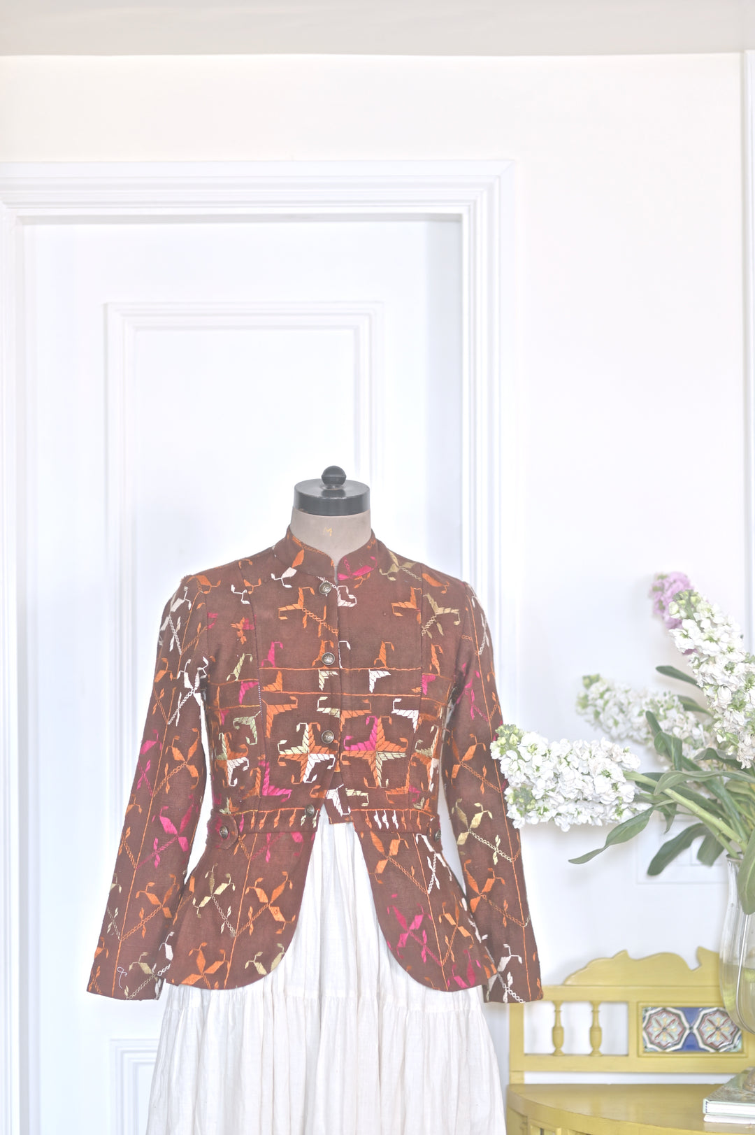 Ekaa, Sustainably made Vintage Bagh Phulkari Short Jacket, Small, One of a Kind - kinchecom