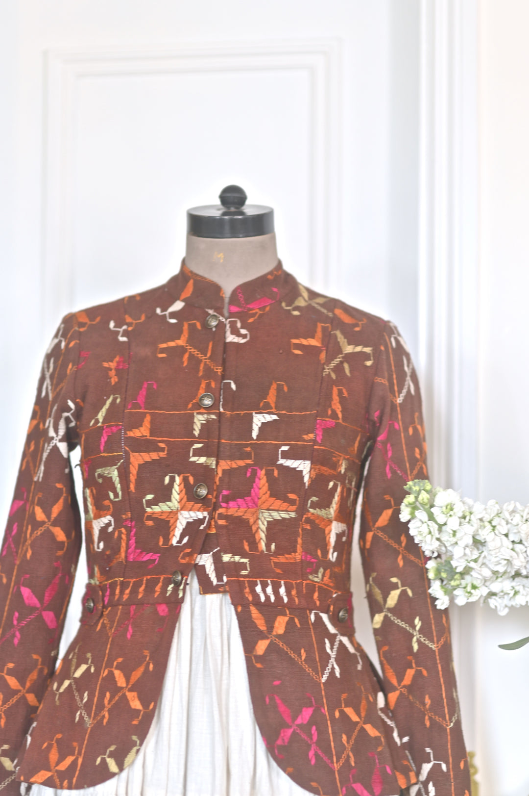Ekaa, Sustainably made Vintage Bagh Phulkari Short Jacket, Small, One of a Kind - kinchecom
