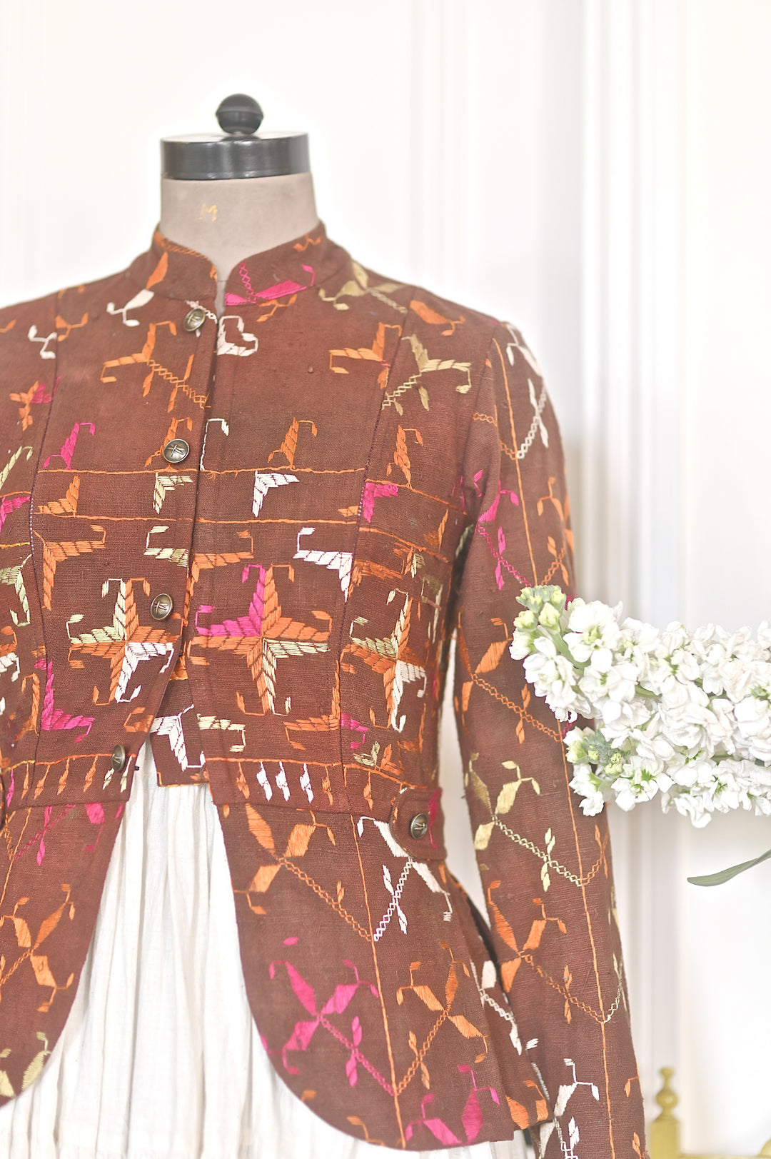 Ekaa, Sustainably made Vintage Bagh Phulkari Short Jacket, Small, One of a Kind - kinchecom