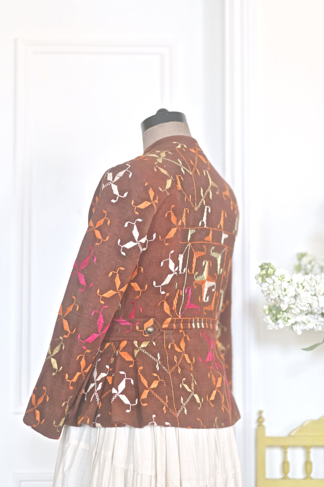 Ekaa, Sustainably made Vintage Bagh Phulkari Short Jacket, Small, One of a Kind - kinchecom