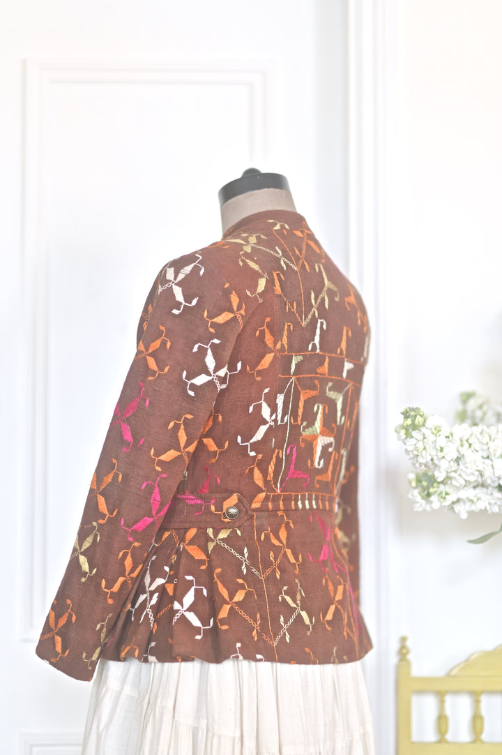 Ekaa, Sustainably made Vintage Bagh Phulkari Short Jacket, Small, One of a Kind - kinchecom