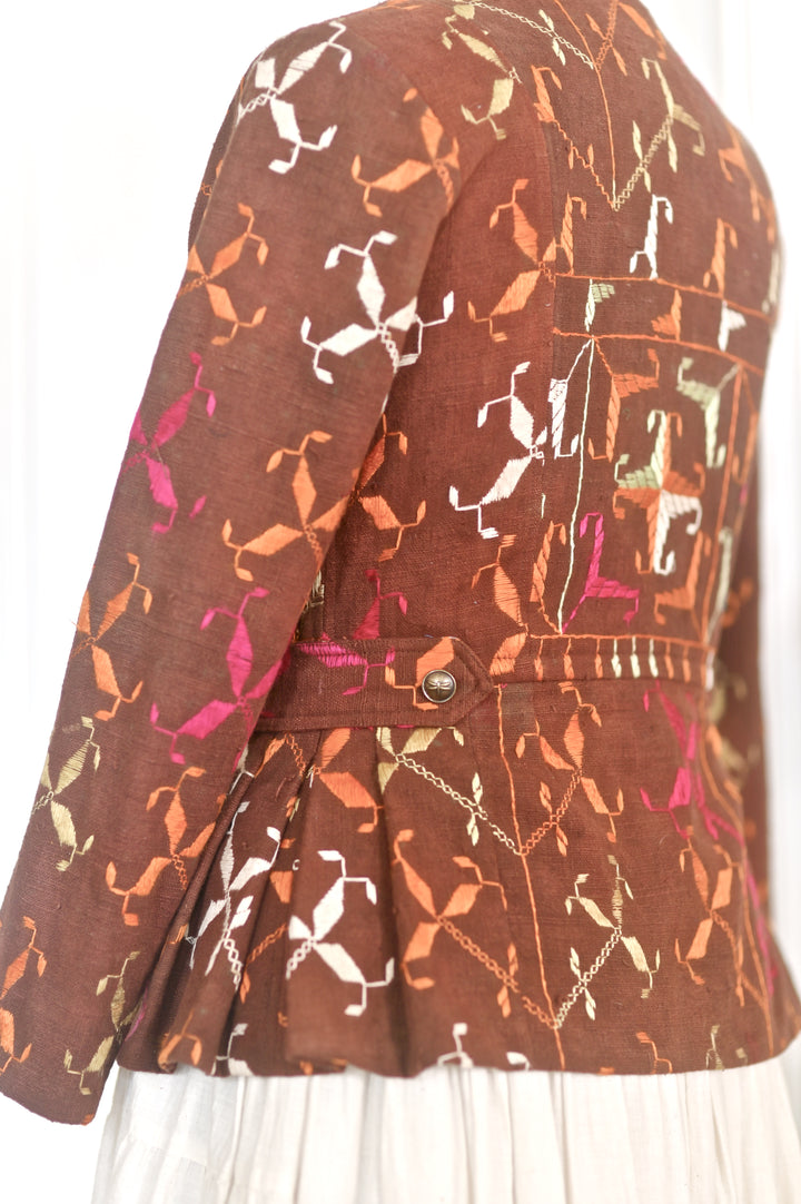 Ekaa, Sustainably made Vintage Bagh Phulkari Short Jacket, Small, One of a Kind - kinchecom