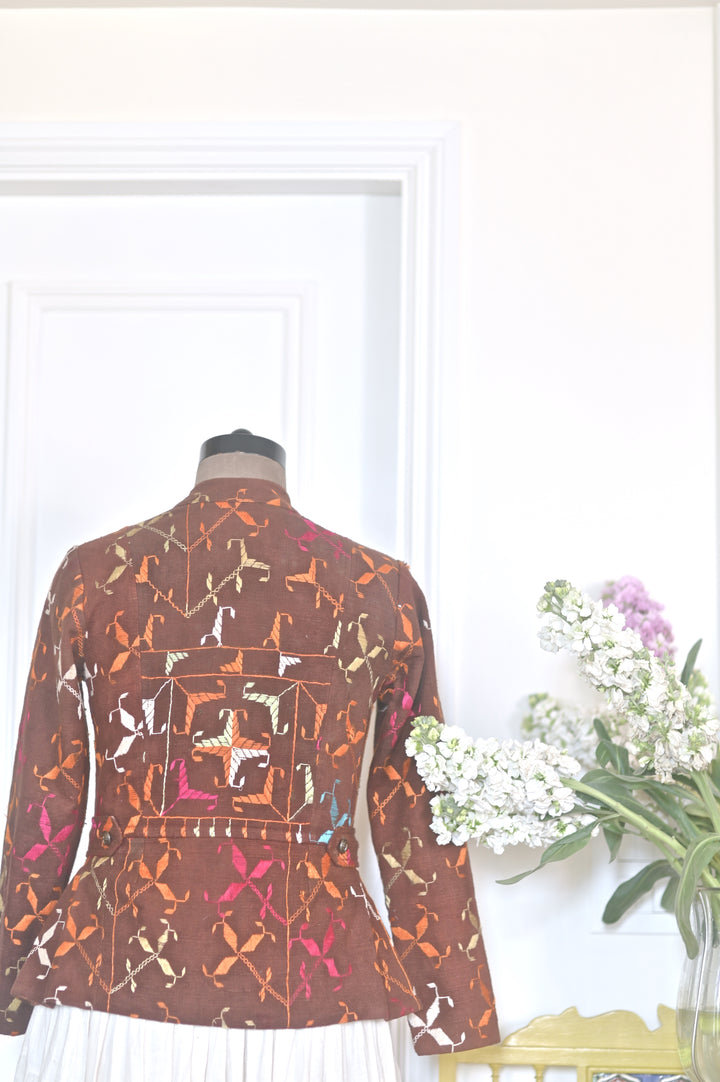 Ekaa, Sustainably made Vintage Bagh Phulkari Short Jacket, Small, One of a Kind - kinchecom