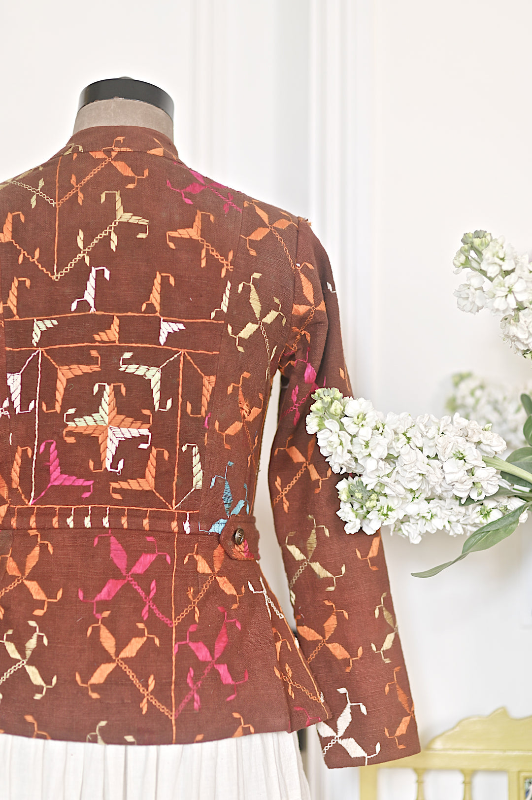 Ekaa, Sustainably made Vintage Bagh Phulkari Short Jacket, Small, One of a Kind - kinchecom