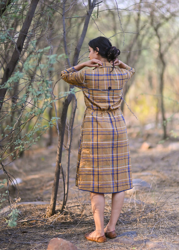 Brooklyn, Hand Woven Cotton Madras Check Trench Shirt Dress - kinchecom