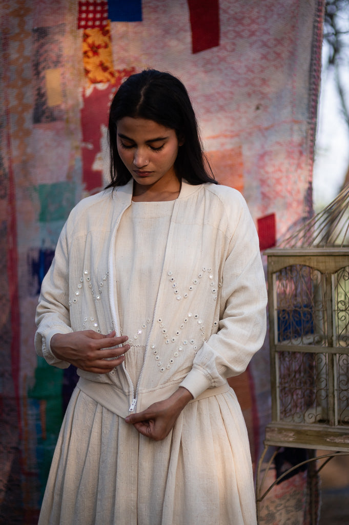 Bombay, Organic Kala Cotton Bomber with Hand Embroidered Mirror Work - kinchecom