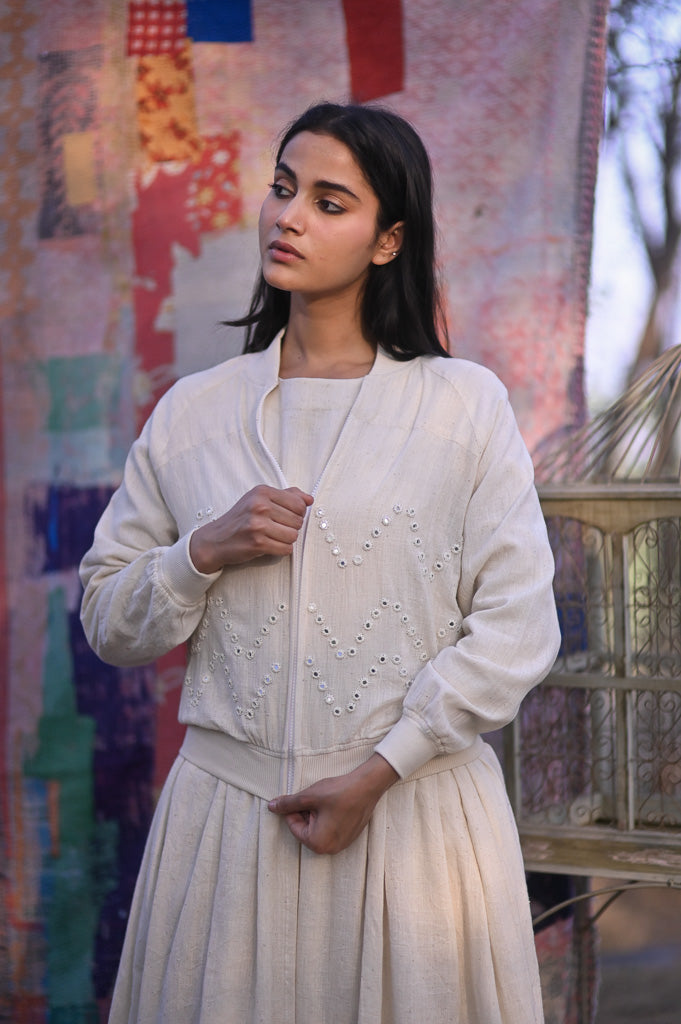 Bombay, Organic Kala Cotton Bomber with Hand Embroidered Mirror Work - kinchecom