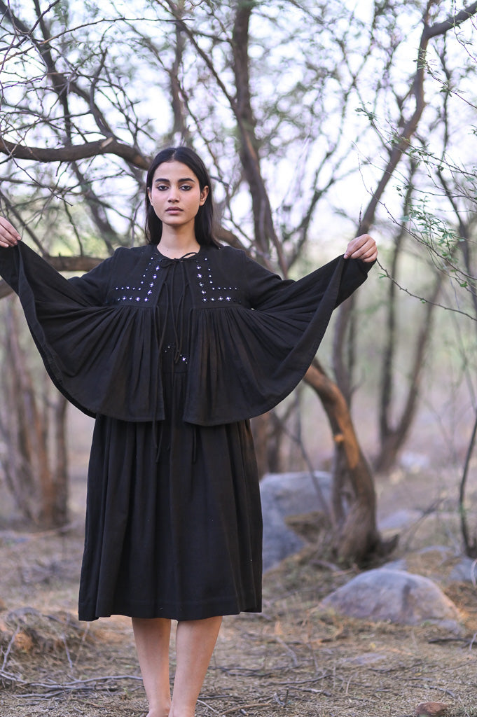Belfast Black, Organic Kala Cotton, Mirror Work Kedia Blouse - kinchecom
