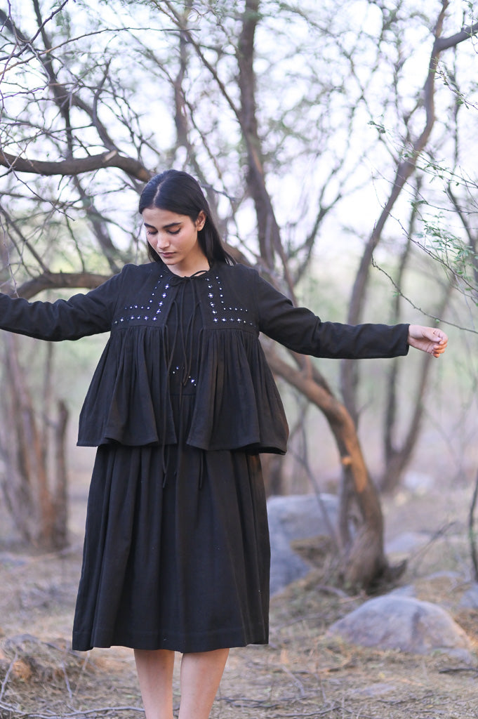 Belfast Black, Organic Kala Cotton, Mirror Work Kedia Blouse - kinchecom