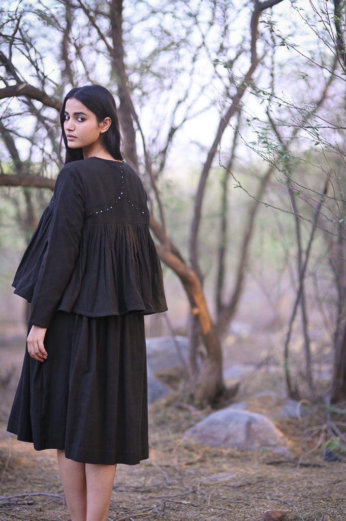 Belfast Black, Organic Kala Cotton, Mirror Work Kedia Blouse - kinchecom