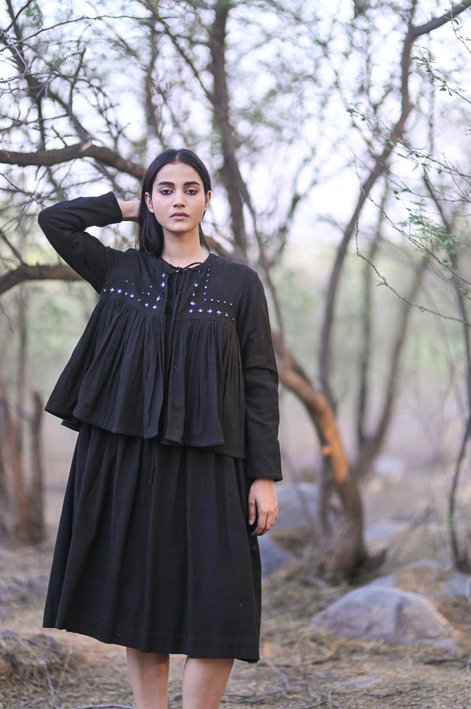 Belfast Black, Organic Kala Cotton, Mirror Work Kedia Blouse - kinchecom