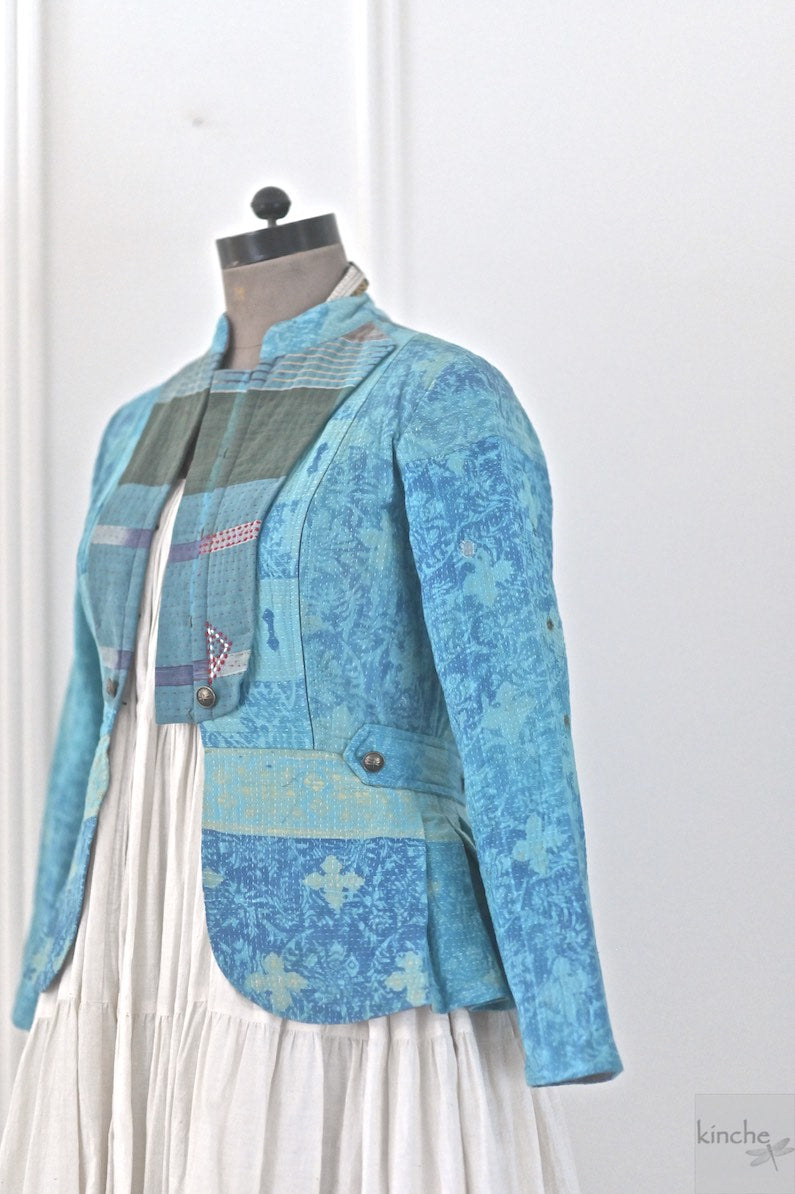 Emilie, Size Small, Handmade Vintage Fabric Quilted Short Jacket - kinchecom