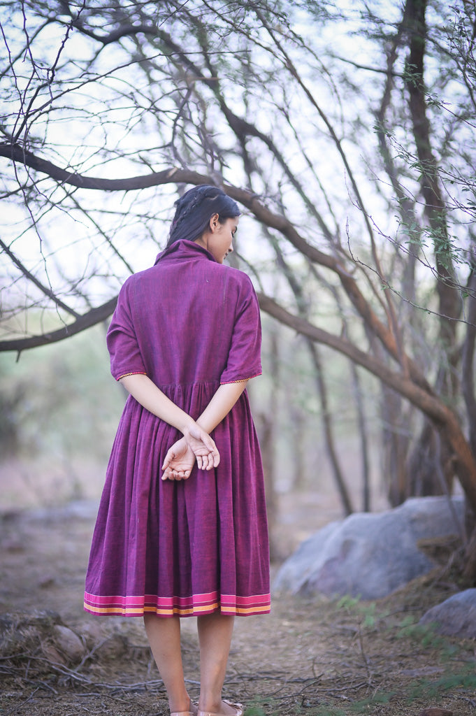 Lisbon, Hand Woven Kala Cotton Dress with Asymmetrical Stripes - kinchecom