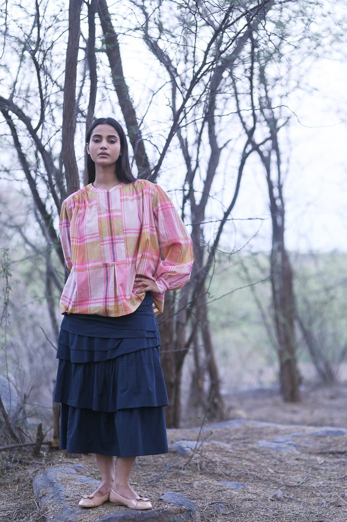 Kandy, Hand Woven Pastel Colors Khadi Shirt with Gathers at Shoulder - kinchecom
