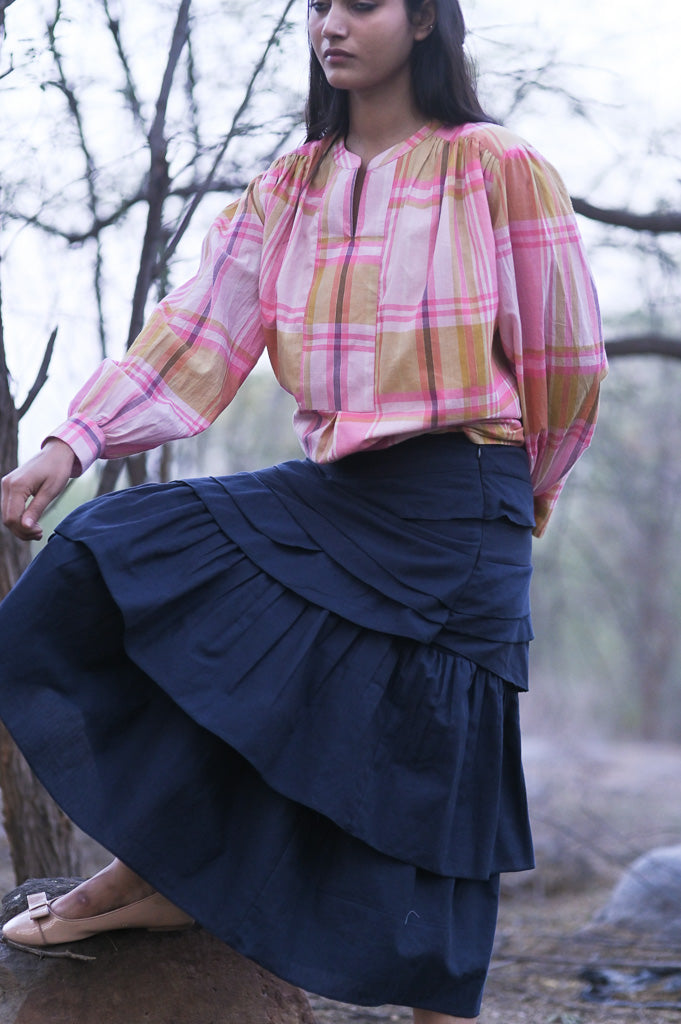 Kandy, Hand Woven Pastel Colors Khadi Shirt with Gathers at Shoulder - kinchecom