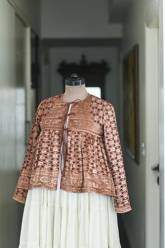 Vritti, Zari Organza, Vintage Saree Kedia, Up Cycled, Medium - kinchecom