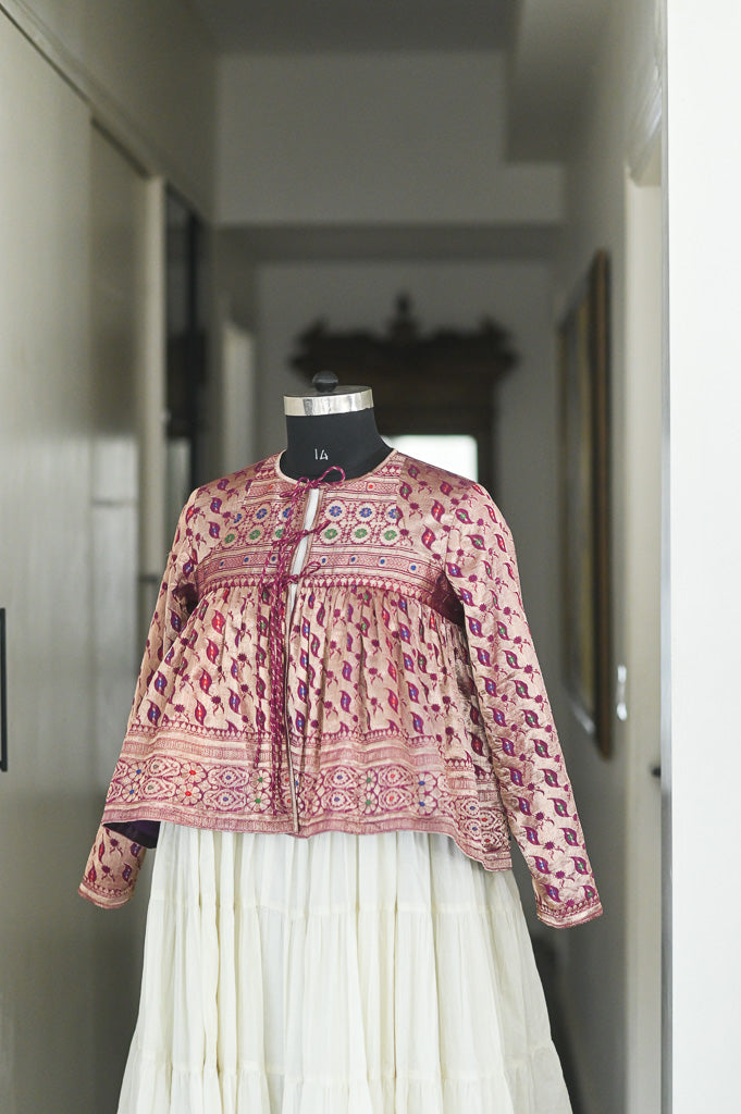 Sakhi, Zari Organza, Vintage Saree Kedia, Up Cycled, Large - kinchecom