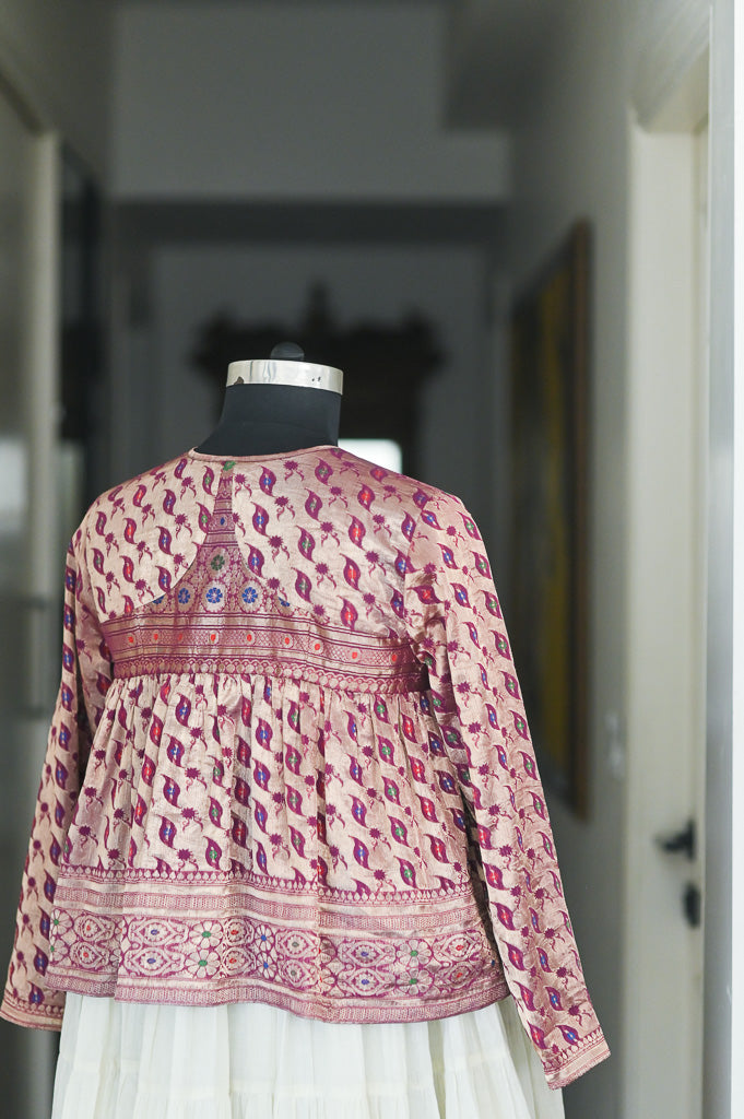 Sakhi, Zari Organza, Vintage Saree Kedia, Up Cycled, Large - kinchecom