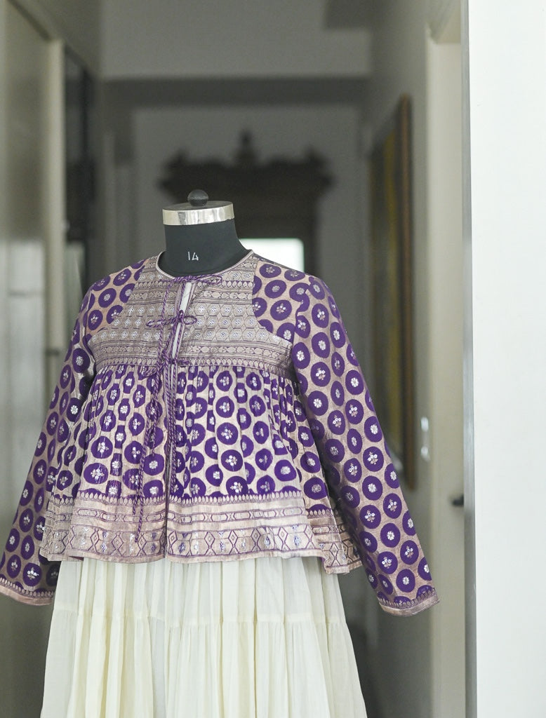 Amira, Organza and Zari Kedia Blouse, made with a Vintage Saree in Size Large - kinchecom