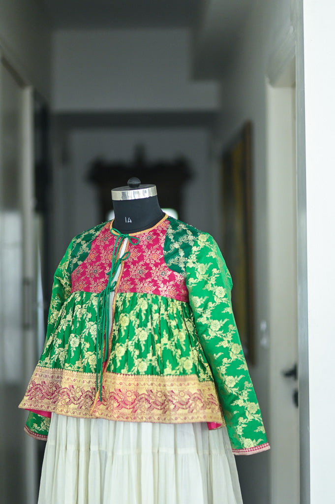 Jharna, Medium, Vintage Katan Silk Saree Kedia, Up Cycled,