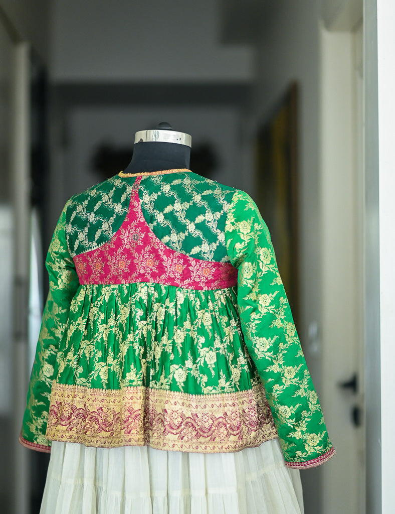 Jharna, Medium, Vintage Katan Silk Saree Kedia, Up Cycled,