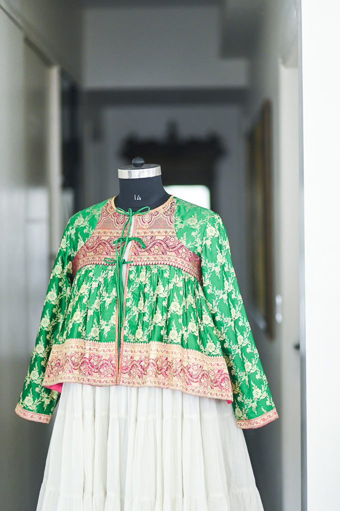 Jharna, Medium, Vintage Katan Silk Saree Kedia, Up Cycled,