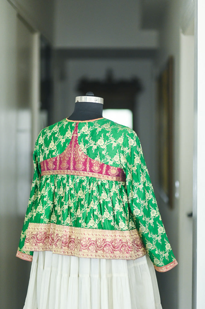 Ekaa, Vintage Zari Saree Katan Silk Kediya in Fuschai and Gold, XX Large