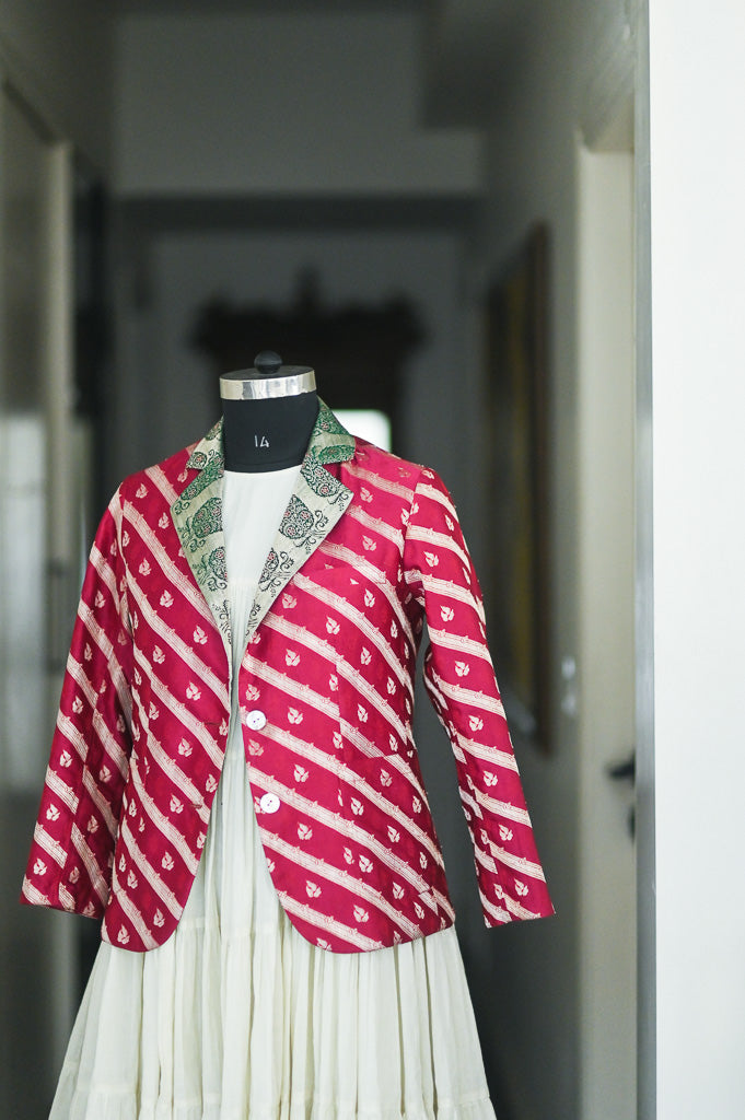 tara, Vintage Heritage Silk Saree, Up Cycled into a Blazer, Large