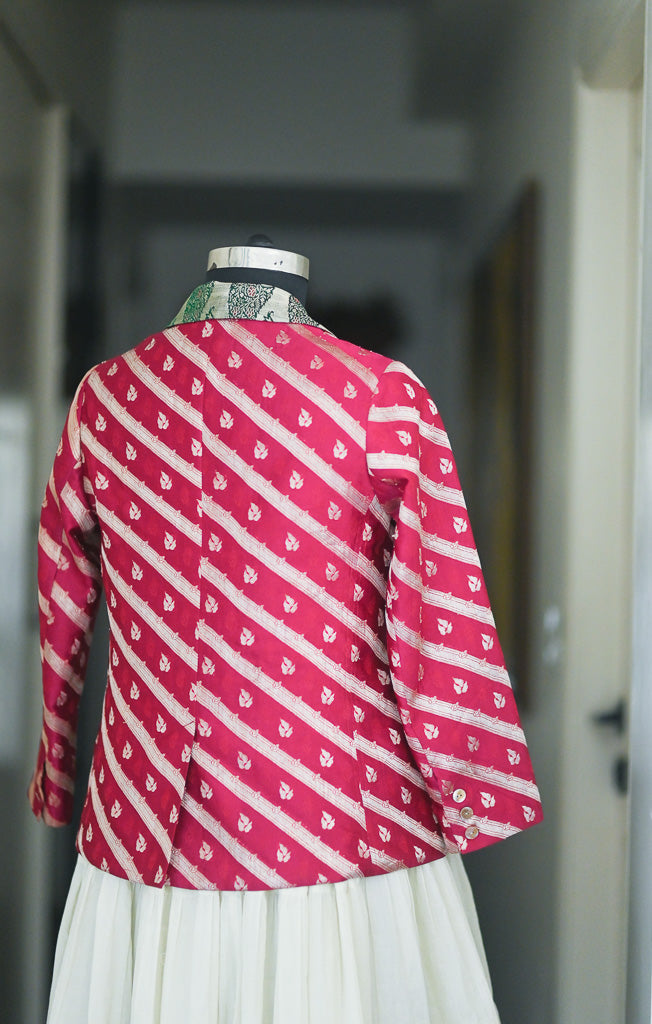 tara, Vintage Heritage Silk Saree, Up Cycled into a Blazer, Large