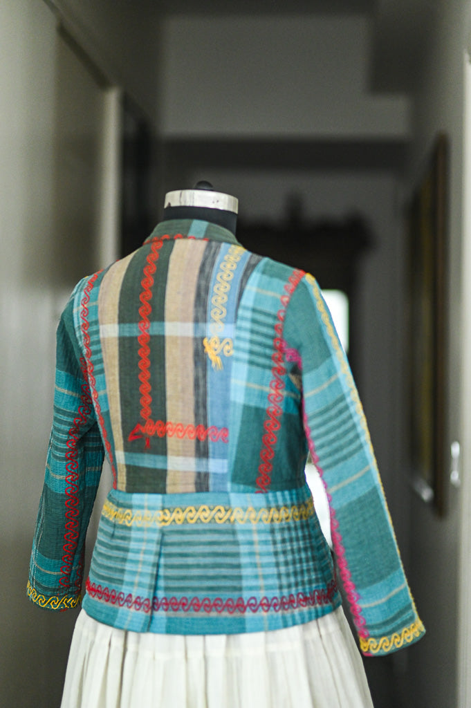 Jane, X Large, Hand Embroidered Vintage Kantha Quilt, Up Cycled in a Short Jacket
